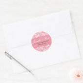 Roze faux Linen Burlap & White Floral Lace Ronde Sticker (Envelop)