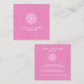 Roze Faux Linnen & Witte Mandala Vierkante Visitekaartje (Voorkant / Achterkant)