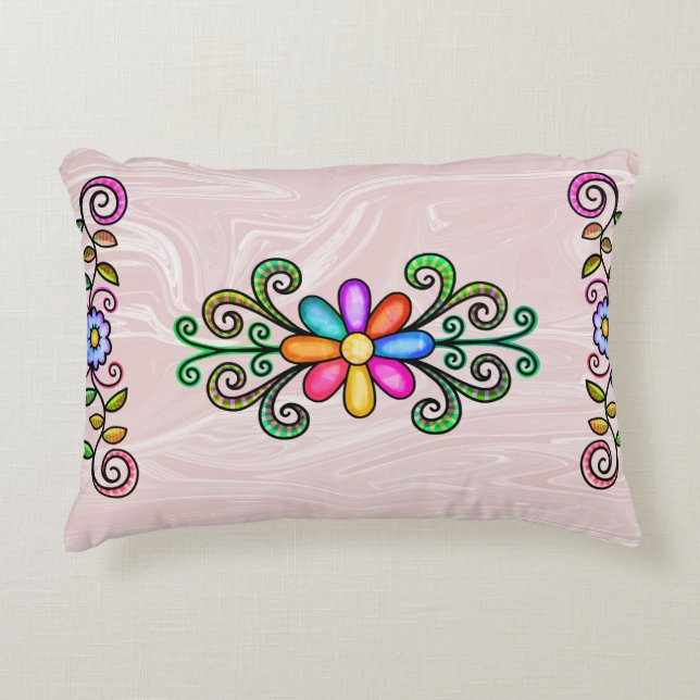 Roze Faux Marble & Doodles Accent Kussen (Voorkant)