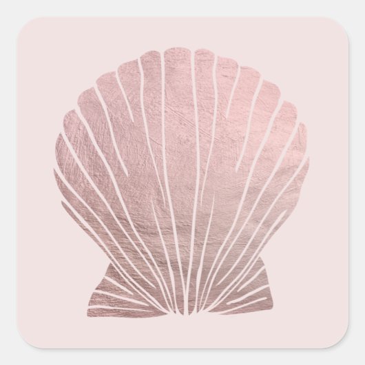 Roze Faux metallisch Elegant Seashell Beach Wedden Vierkante Sticker (Voorkant)