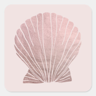 Roze Faux metallisch Elegant Seashell Beach Wedden Vierkante Sticker