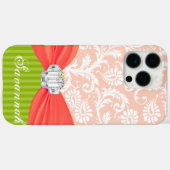 Roze Faux Rhinstone gepersonaliseerde Damask iPhon Case-Mate iPhone Case (Achterkant (horizontaal))