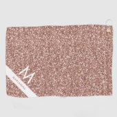 Roze Faux Roos Gold Glitter Monogram en naam Golfhanddoek (Horizontaal)
