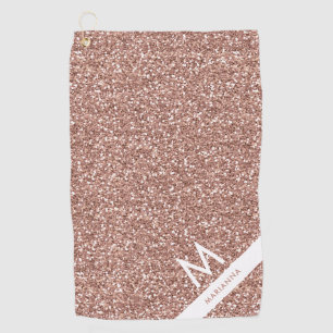 Roze Faux Roos Gold Glitter Monogram en naam Golfhanddoek