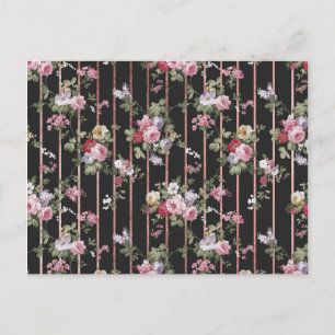 Roze faux roos goudstrepen  rozen floraal briefkaart