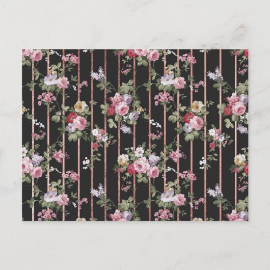 Roze faux roos goudstrepen  rozen floraal briefkaart (Voorkant)