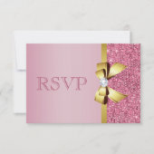 Roze Faux Sequins Gold Bow & Diamond RSVP (Voorkant)