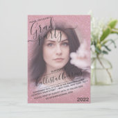Roze faux Sparkly Glitter Ombre Foto Afstuderen Kaart (Staand voorkant)
