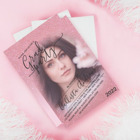 Roze faux Sparkly Glitter Ombre Foto Afstuderen Kaart