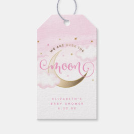 Roze Favorabelabels voor Over de Maan Baby Shower Cadeaulabel