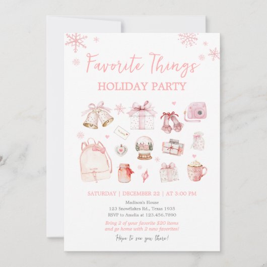 Roze Favoriete Dingen Kerstfeest Kaart (Voorkant)