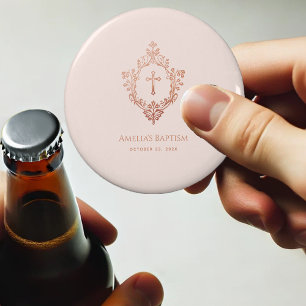 Roze favorietjes voor meisjesdoop rozen gouden wap button flesopener