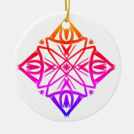 Roze Feathery Diamond Mandala #7 Keramisch Ornament