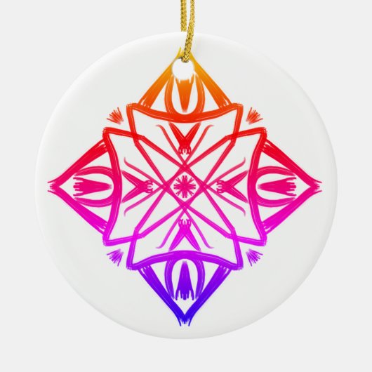 Roze Feathery Diamond Mandala #7 Keramisch Ornament (Voorkant)