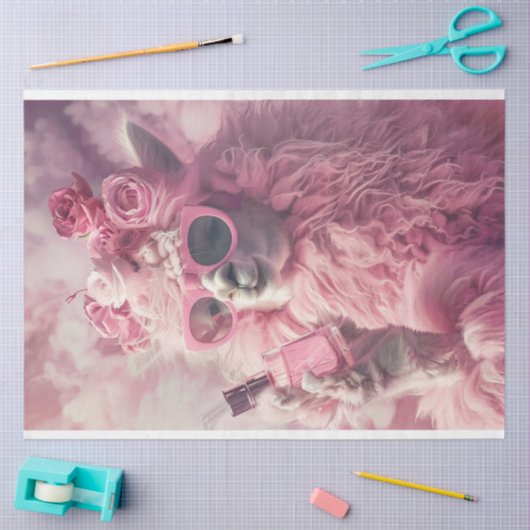 Roze Feathery Llama met Parfum Decoupage Tissuepapier (Craft)