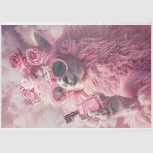 Roze Feathery Llama met Parfum Decoupage Tissuepapier (Voorkant)