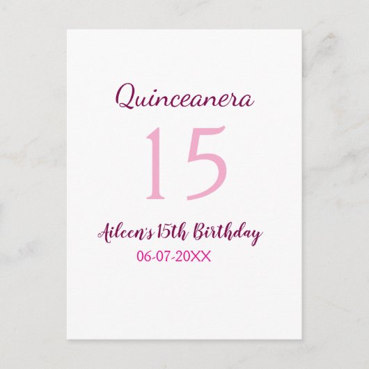 Roze fee 15e verjaardag eenvoudig moderne quincean briefkaart (Voorkant)