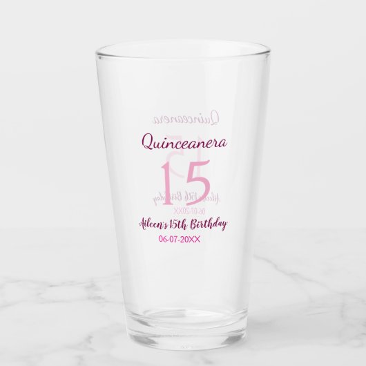 Roze fee 15e verjaardag eenvoudige moder quinceane glas (Voorkant)
