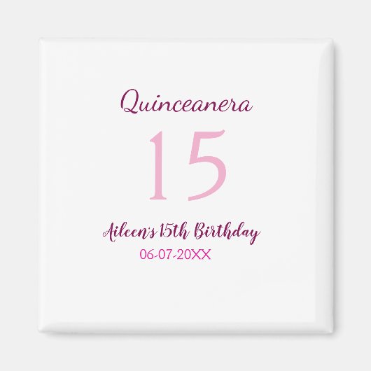 Roze fee 15e verjaardag eenvoudige moder quinceane magneet (Voorkant)