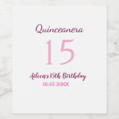 Roze fee 15e verjaardag eenvoudige moder quinceane wijn etiket (Enkel label)