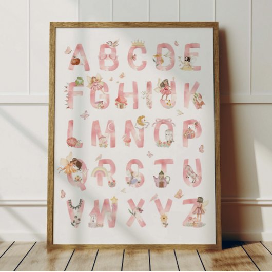 Roze Fee Alfabet ABC Poster Kinderkamer Decoratie