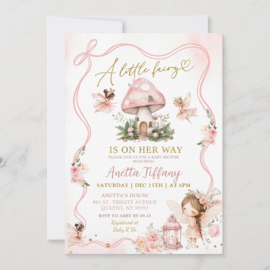 Roze Fee Baby Shower Uitnodiging (Voorkant)