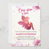 Roze Fee Bloemen 1e Verjaardag Uitnodiging (Voorkant)