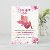 Roze Fee Bloemen 1e Verjaardag Uitnodiging (Staand voorkant)