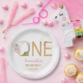 Roze Fee Bloemenbos 1e Verjaardag Papieren Bordje (Feest)