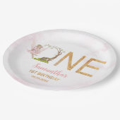 Roze Fee Bloemenbos 1e Verjaardag Papieren Bordje (Gekanteld)