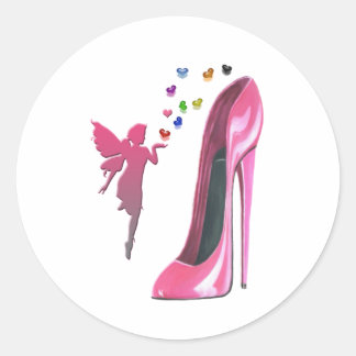 Roze Fee en Stiletto Schoenkunst Ronde Sticker