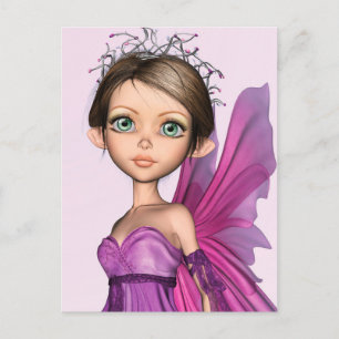 Roze Fee Grote Ogen Fantasie Portret Feestdagenkaart