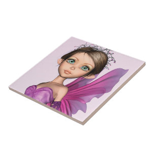 Roze Fee Grote Ogen Fantasie Portret Tegeltje