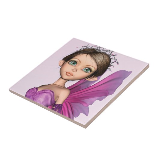 Roze Fee Grote Ogen Fantasie Portret Tegeltje (Zijkant)