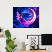 Roze fee halve maan gloed schattige magie poster (Thuiskantoor)
