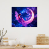 Roze fee halve maan gloed schattige magie poster (Keuken)