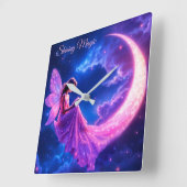 Roze fee halve maan gloed schattige magie vierkante klok (Hoek)