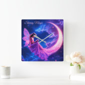 Roze fee halve maan gloed schattige magie vierkante klok (Huis)