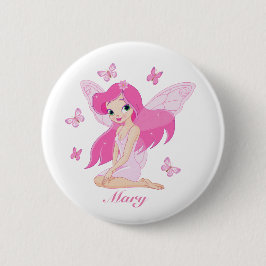 Roze Fee Illustratie Knop Ronde Button 5,7 Cm