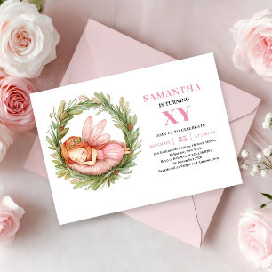 Roze Fee Meisje Verjaardag Magische Bloemen Uitnod Kaart