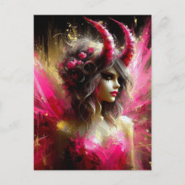 Roze fee met hoorns Donkere fantasie kunst Briefkaart