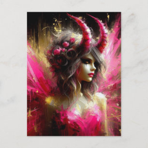 Roze fee met hoorns Donkere fantasie kunst Briefkaart