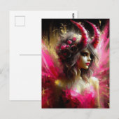 Roze fee met hoorns Donkere fantasie kunst Briefkaart (Voorkant / Achterkant)
