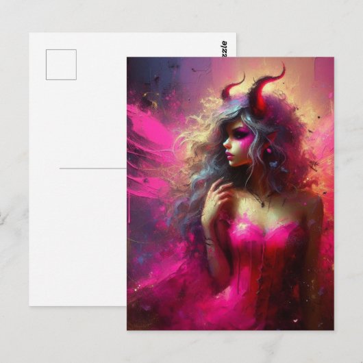 Roze fee met hoorns Fantasy Art Briefkaart (Voorkant / Achterkant)