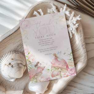 Roze Fee Paddenstoel Bloementuin 1e Verjaardag Bedankkaart