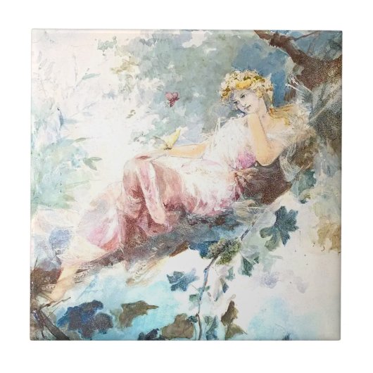 Roze Fee van de Vlinders Tegeltje (Voorkant)