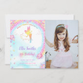 Roze Fee Verjaardag Foto uitnodiging (Voorkant)