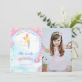 Roze Fee Verjaardag Foto uitnodiging (Staand voorkant)