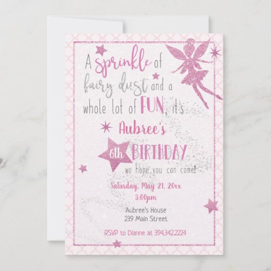 Roze Fee Verjaardag uitnodiging (Voorkant)