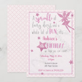 Roze Fee Verjaardag uitnodiging (Voorkant / Achterkant)